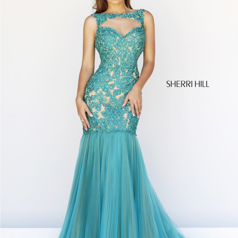 Sherri Hill Blue Backless Embellished Gown